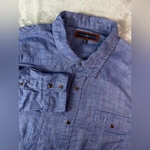 pd&c Shirt Mens‎ XL Blue Chambray Long Sleeve Western Pearl Snap Pockets